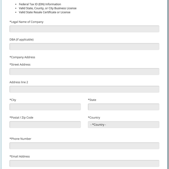 Our New Wholesale Account Application