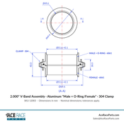 2.000" V-Band Assembly - Aluminum "Male + O-Ring/Female" Flanges, 304 Stainless Clamp - Ace Race Parts