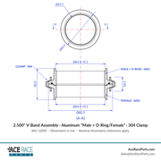 2.500" V-Band Assembly - Aluminum "Male + O-Ring/Female" Flanges, 304 Stainless Clamp - Ace Race Parts