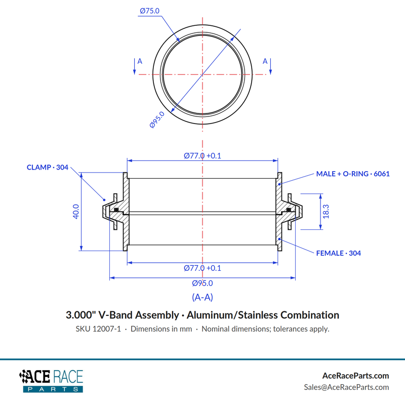 3.000" V-Band Assembly Aluminum/Stainless Combination - Ace Race Parts
