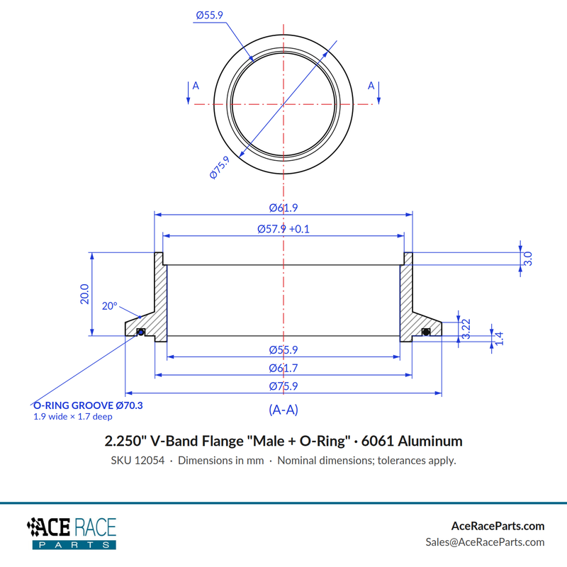 2.250" V-Band Flange "Male + O-Ring" 6061 Aluminum
