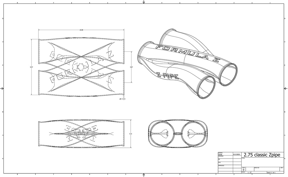 Z-Pipe - Straight Classic Style - 2.750" ID Inlet/Outlet - 316L Stainless