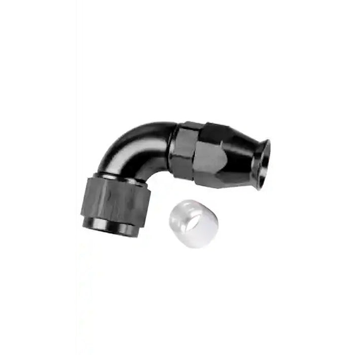 -6AN Full Flow 90° Hose End (for PTFE Hose), Swivel Style, Black Hard Anodized Aluminum