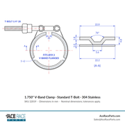 1.750" V-Band Clamp - Standard T-Bolt - (For 2.335" OD Flanges) - 304 Stainless - Ace Race Parts