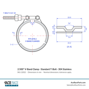 2.500" V-Band Clamp - Standard T-Bolt - (For 3.083" OD Flanges) - 304 Stainless - Ace Race Parts