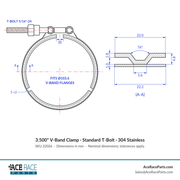 3.500" V-Band Clamp - Standard T-Bolt - (For 4.079" OD Flanges) - 304 Stainless - Ace Race Parts