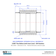 3.000" Flex Bellow (with Inner Liner) x 4.000" Overall Length - 304 Stainless - Ace Race Parts