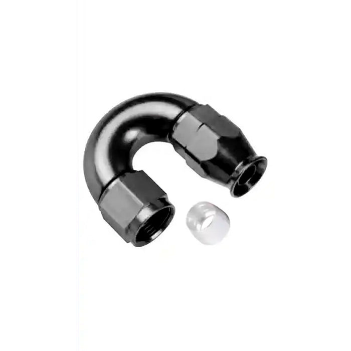 -8AN Full Flow 180° Hose End (for PTFE Hose), Swivel Style, Black Hard Anodized Aluminum