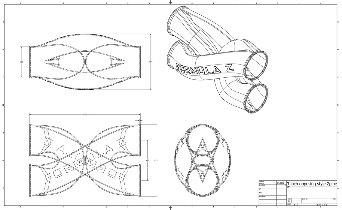 Z-Pipe - Opposing Style - 3.000" ID Inlet/Outlet - 316L Stainless