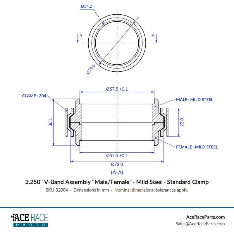 2.250" V-Band Assembly "Male/Female" Mild Steel - Standard Clamp