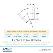 1-1/4" Schedule 40 45° Elbow 304 Stainless - Ace Race Parts