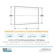 1-1/2" x 1-1/4" Schedule 40 Concentric Reducer 304 Stainless - Ace Race Parts