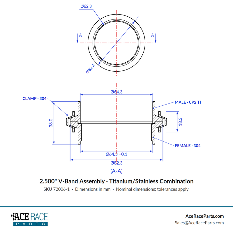 2.500" V-Band Assembly "Male/Female" - Titanium/Stainless Combination