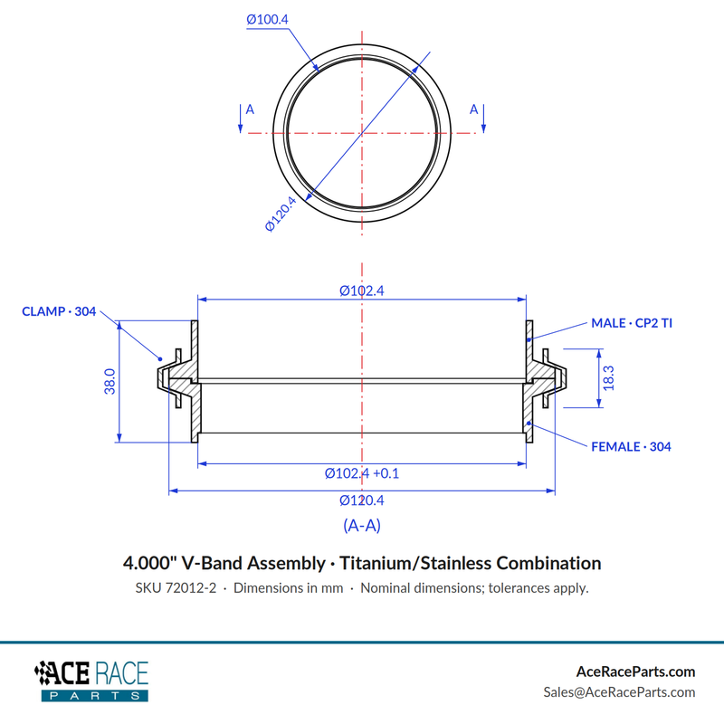 4.000" V-Band Assembly "Male/Female" - Titanium/Stainless Combination