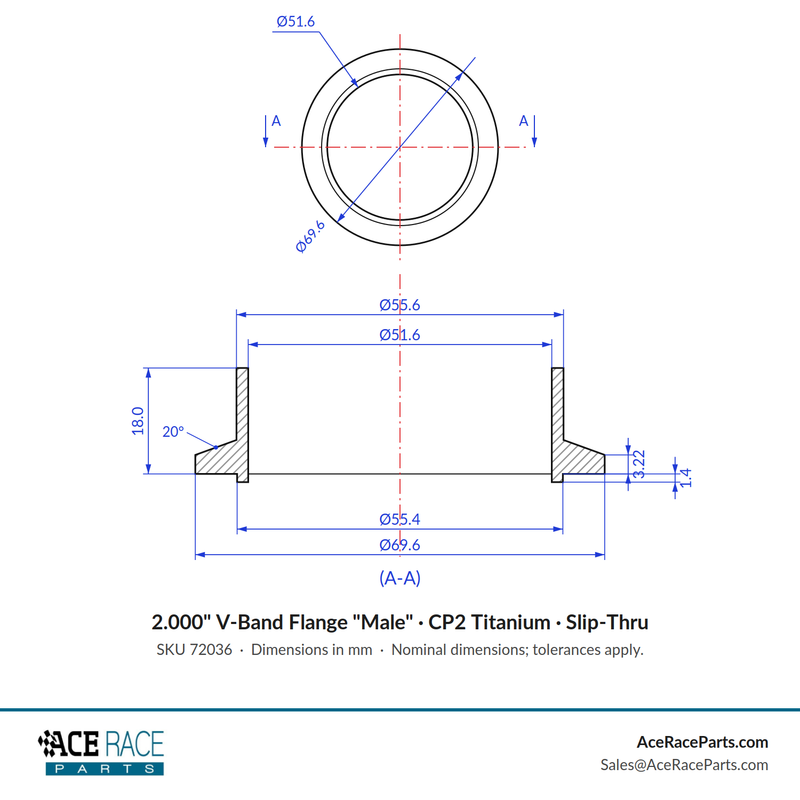 2.000" V-Band Flange "Male" CP2 Titanium