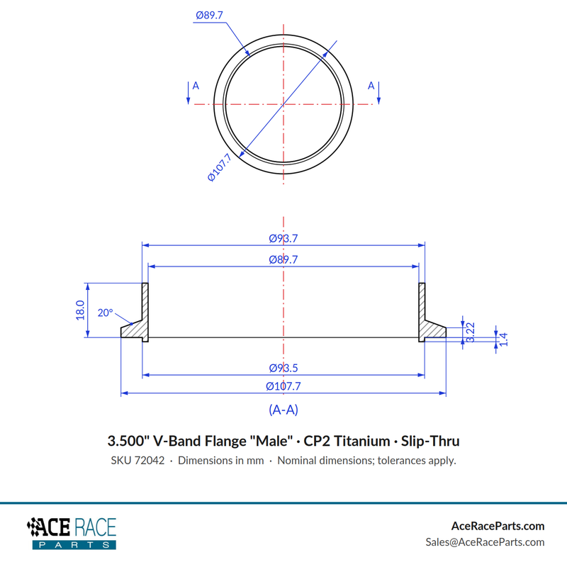 3.500" V-Band Flange "Male" CP2 Titanium
