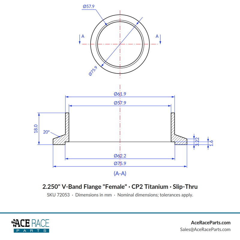 2.250" V-Band Flange "Female" CP2 Titanium