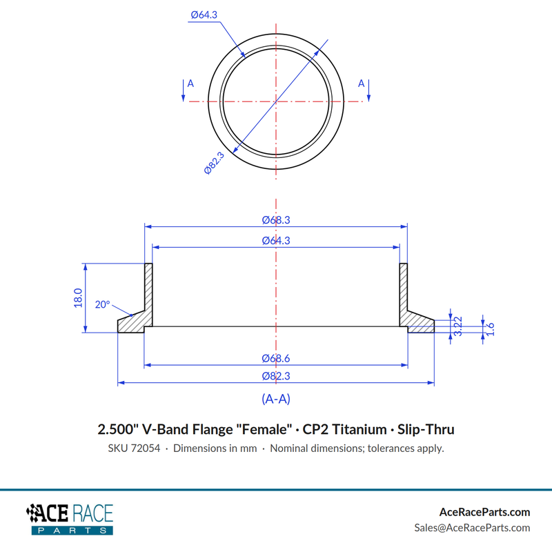 2.500" V-Band Flange "Female" CP2 Titanium