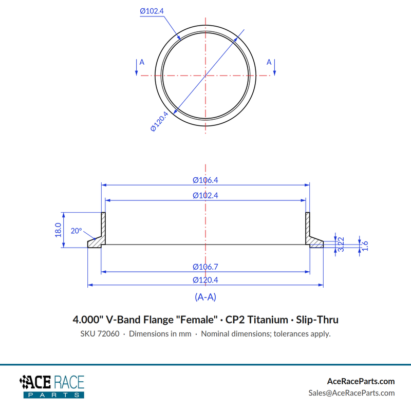 4.000" V-Band Flange "Female" CP2 Titanium