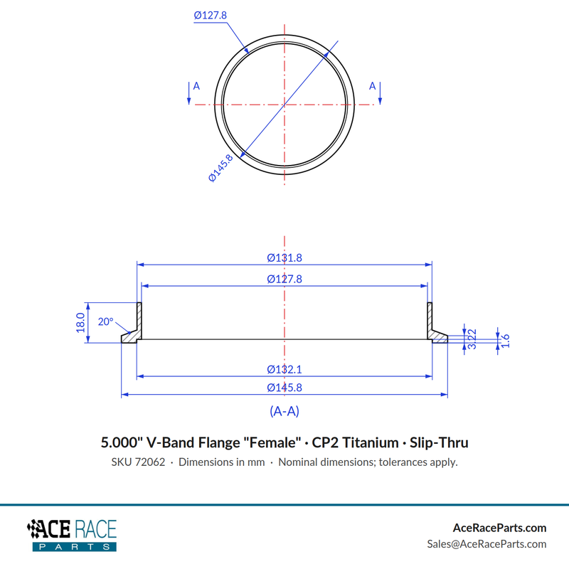 5.000" V-Band Flange "Female" CP2 Titanium