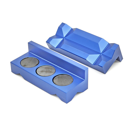 Magnetic Billet Aluminum Vice Jaws, Blue Anodized