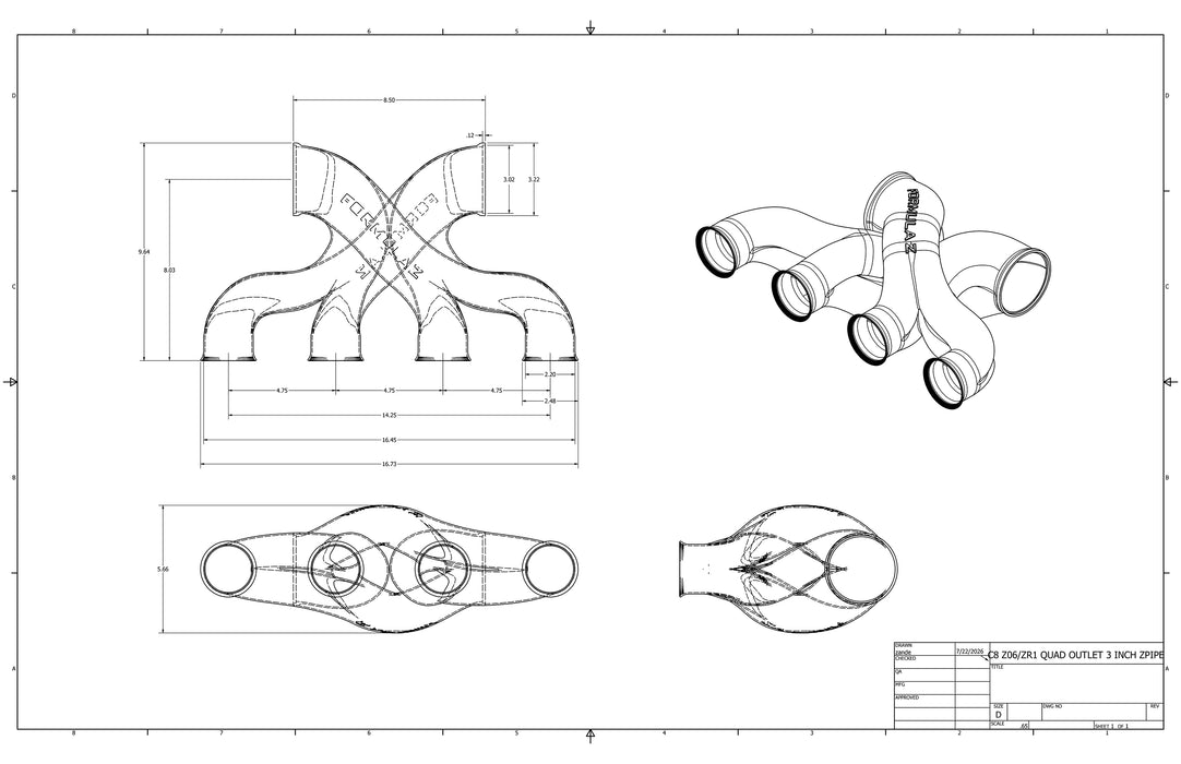 Z-Pipe - Corvette C8 Z06/ZR1 Specific - 3.000" ID Inlet/Outlet - 316L Stainless