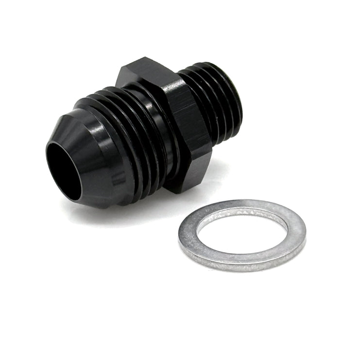 -4AN Male AN Flare to M10x1.0 Male Metric Adapter w/ Crush Washer, Black Hard Anodized
