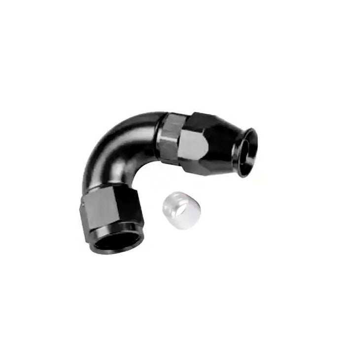 -6AN Full Flow 120° Hose End (for PTFE Hose), Swivel Style, Black Hard Anodized Aluminum