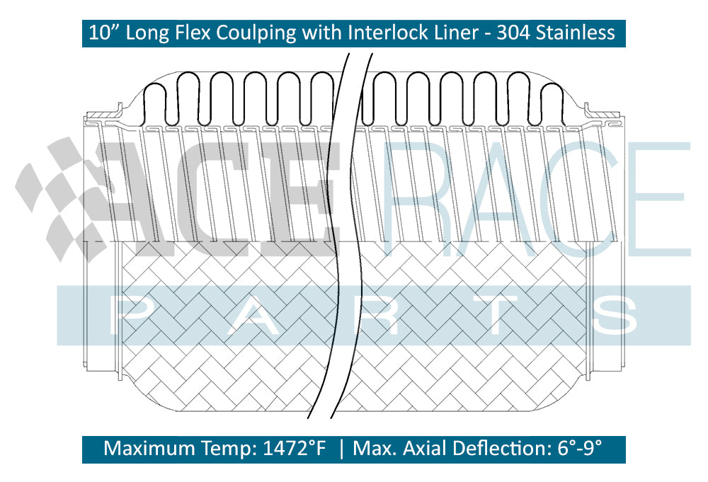 1.750" ID x 10" Long Flex Coupling (Interlock Liner) 304 Stainless
