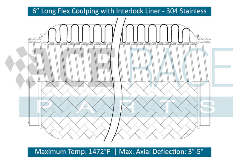 4.000" ID x 6" Long Flex Coupling (Interlock Liner) 304 Stainless