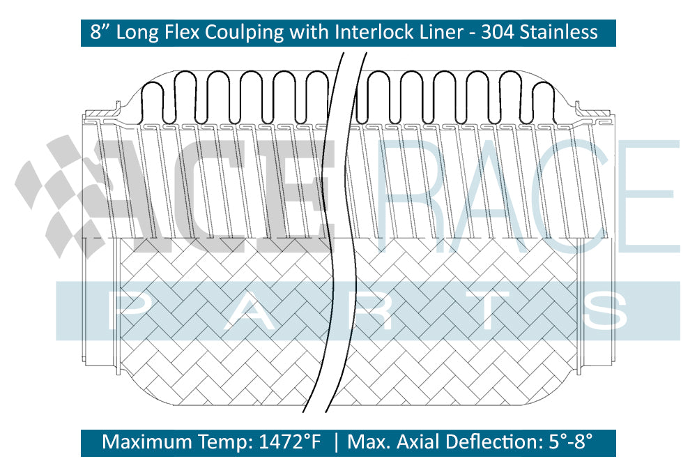 3.000" ID x 8" Long Flex Coupling (Interlock Liner) 304 Stainless
