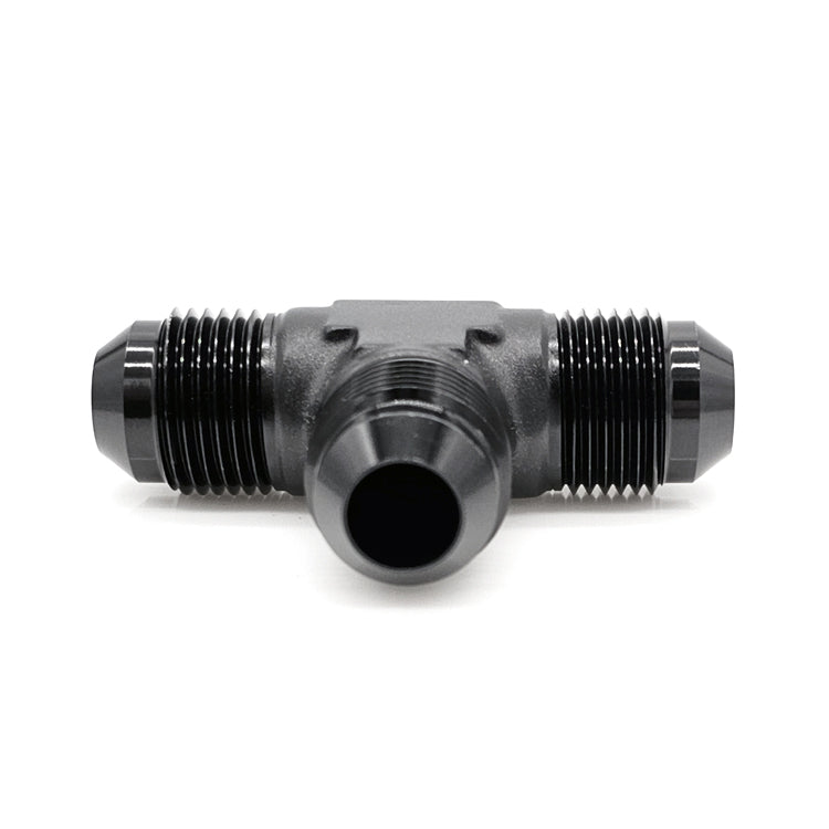 Male AN Flare Tee, Black Hard Anodized Aluminum