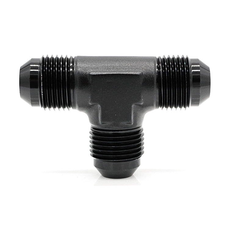 Male AN Flare Tee, Black Hard Anodized Aluminum