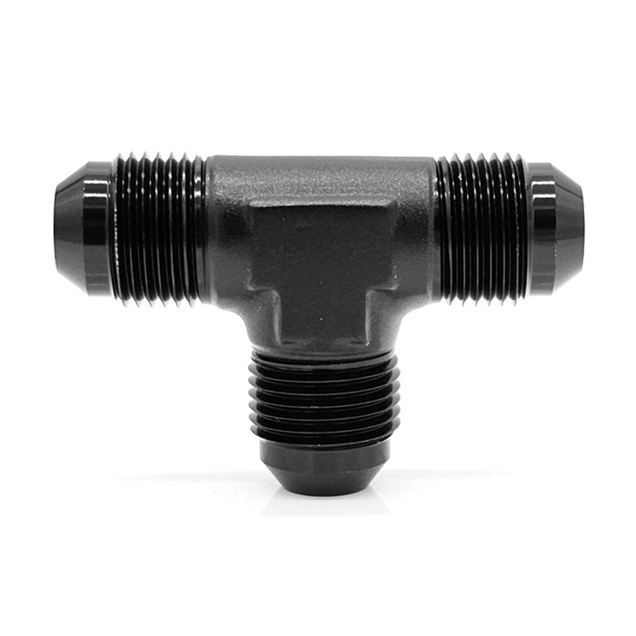Male AN Flare Tee, Black Hard Anodized Aluminum