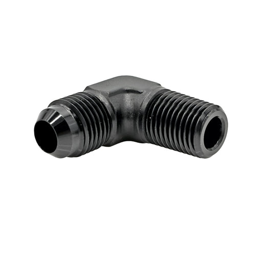 Male AN Flare to 90° NPT Adapter, Hard Anodized Black Aluminum